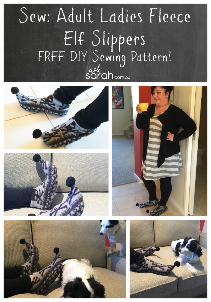 Sew: Adult Ladies Fleece Elf Slippers {FREE DIY Sewing Pattern included!}