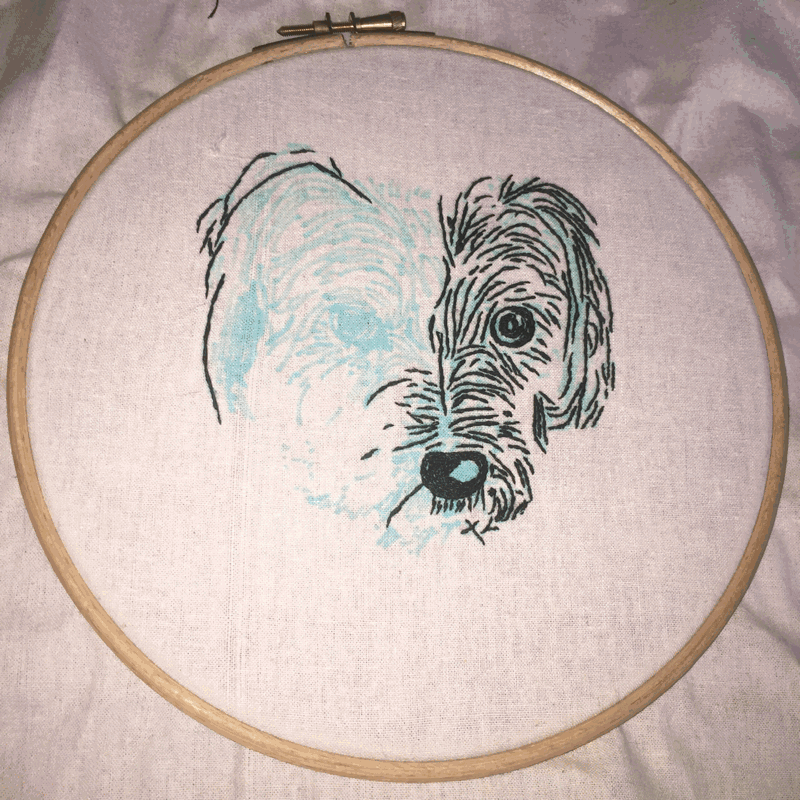 Sew: Fang Embroidery {DIY Stitched Dog Portrait with Mini Hoop Finishing Tutorial}