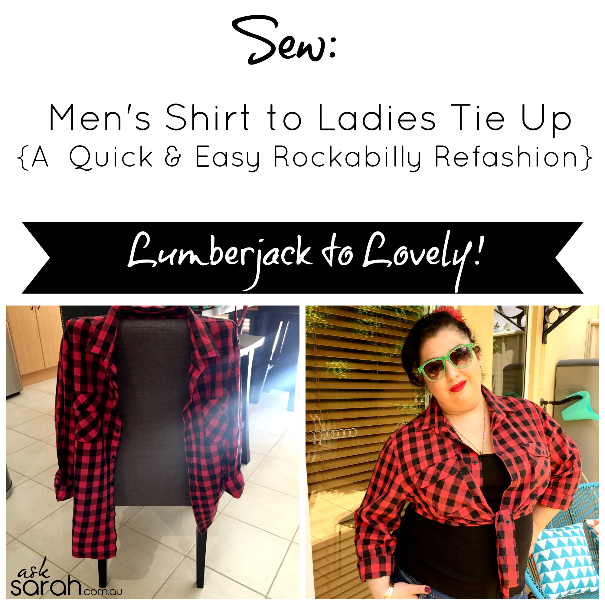 Sew: Men's Shirt to Cute Ladies Tie Up {A Super Quick & Easy Rockabilly Refashion}