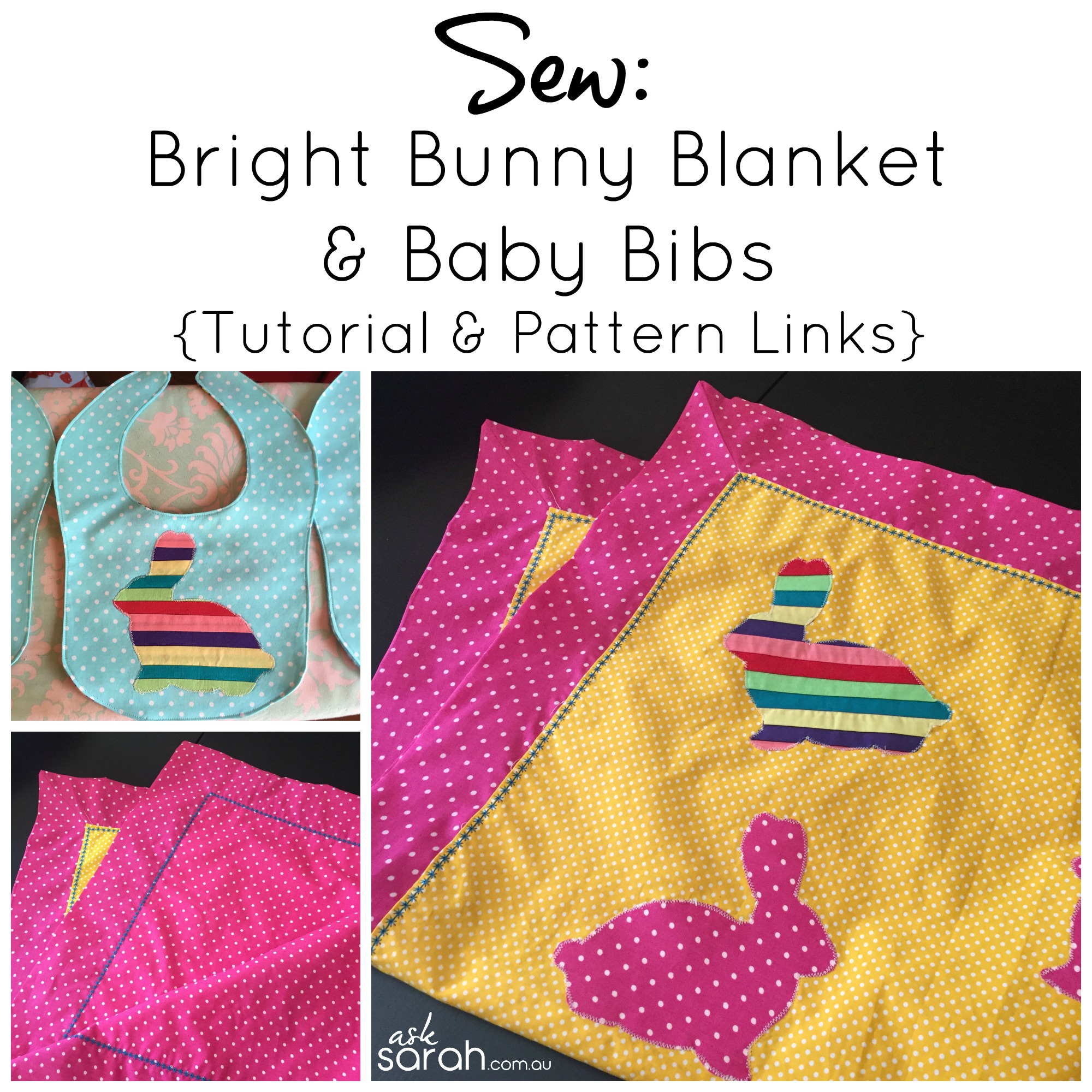 Sew: Bright Bunny Blanket & Baby Bibs {Tutorial & Pattern Links included}
