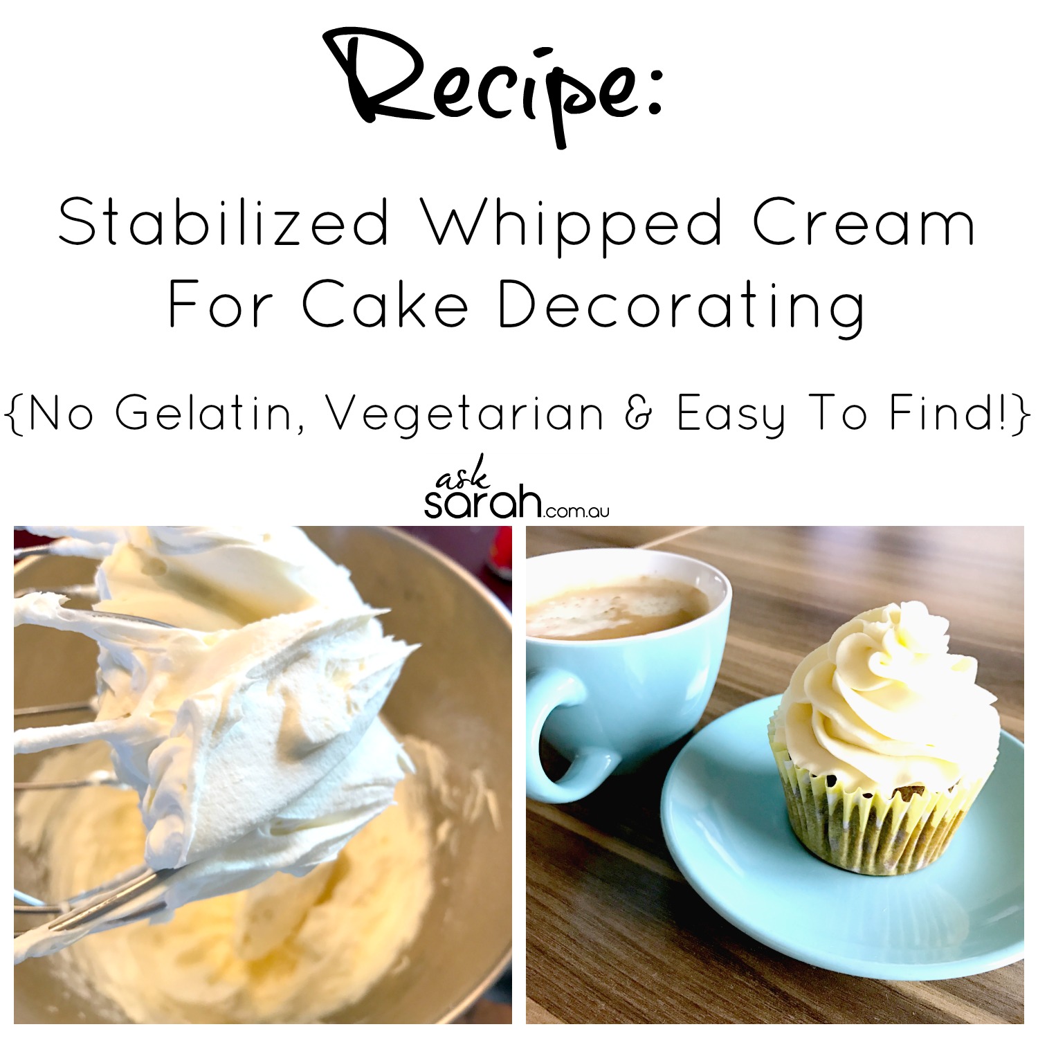 Recipe: Stabilized Whipped Cream For Cake Decorating {No Gelatin, Vegetarian & Easy To Find!}